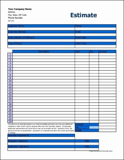 Painting Estimate Template Free Downloads Luxury Free Basic event Estimate Tall From formville