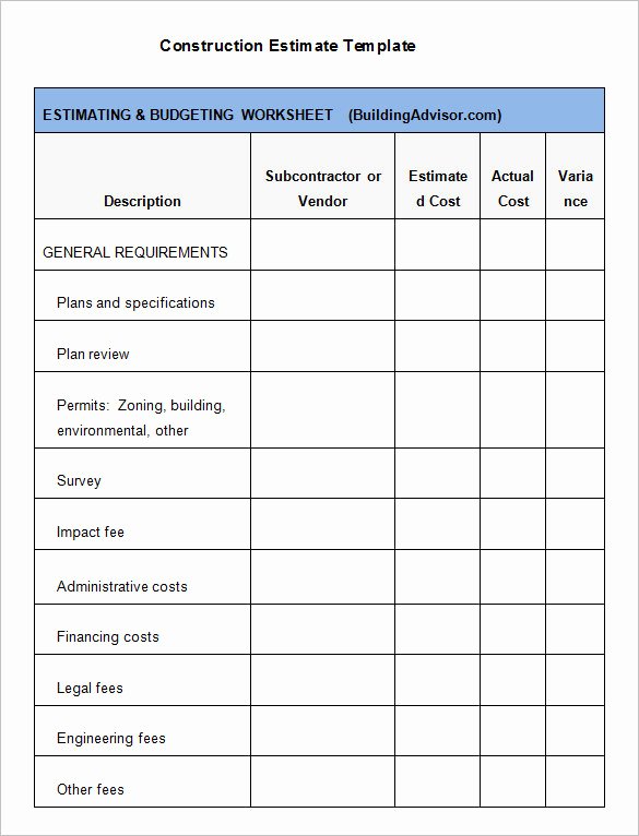 Painting Estimate Template Free Downloads Luxury Free Construction Estimate Template Excel