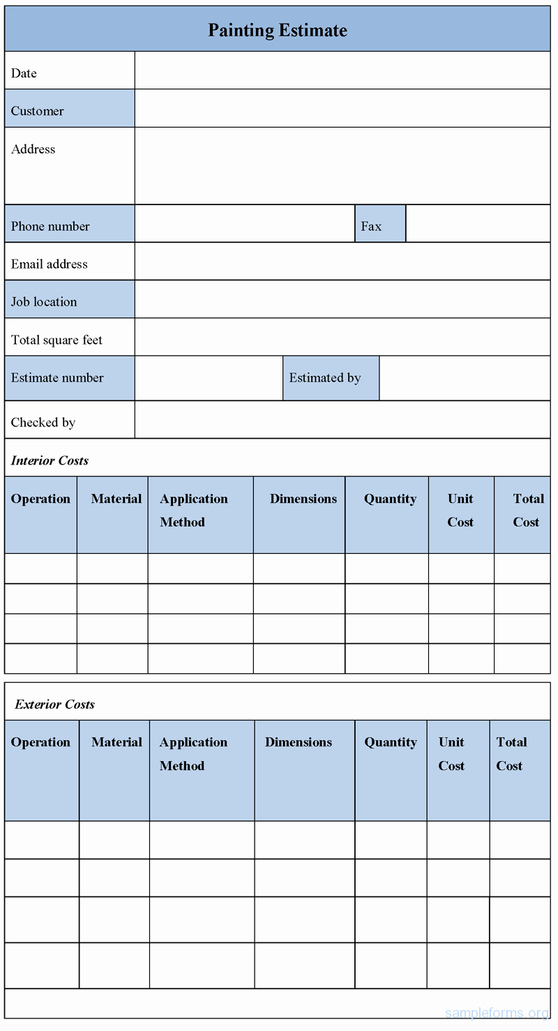 Painting Quote Template Elegant Painting Estimate form Sample forms