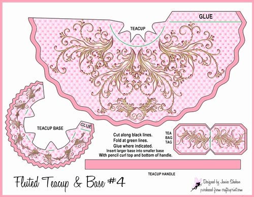 Paper Tea Cup Template Beautiful Gorgeous Pink Gold and Flowers Teacup Tea Cup Favor Bag