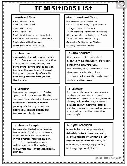 Paragraph Transition Words for Essays Lovely Transitional Words and Phrases Writing