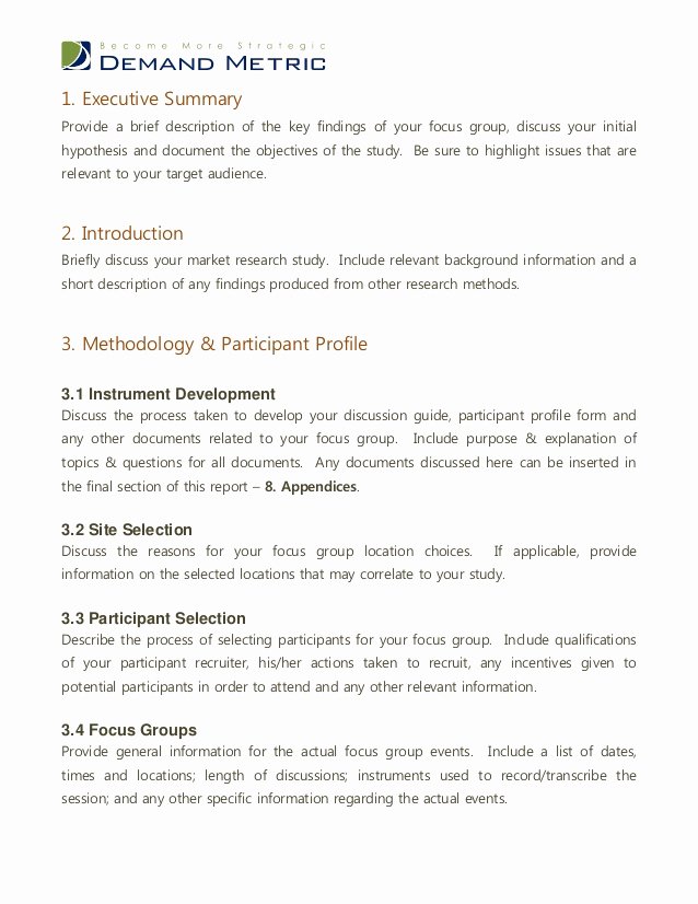 Participant Guide Template New Focus Group Report Template