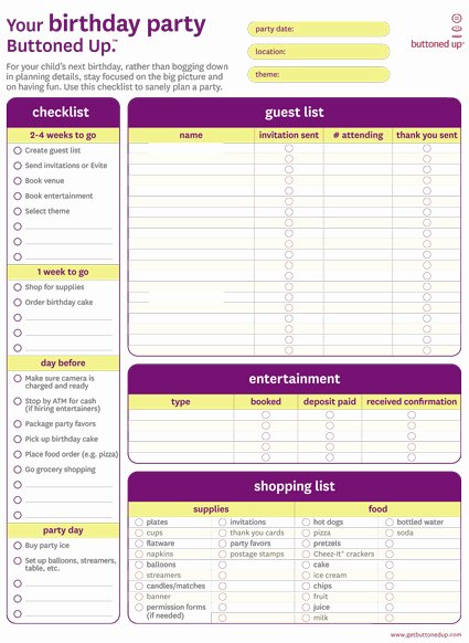 Party Agenda Template Elegant Free Printable Birthday Party Checklist form buttoned Up