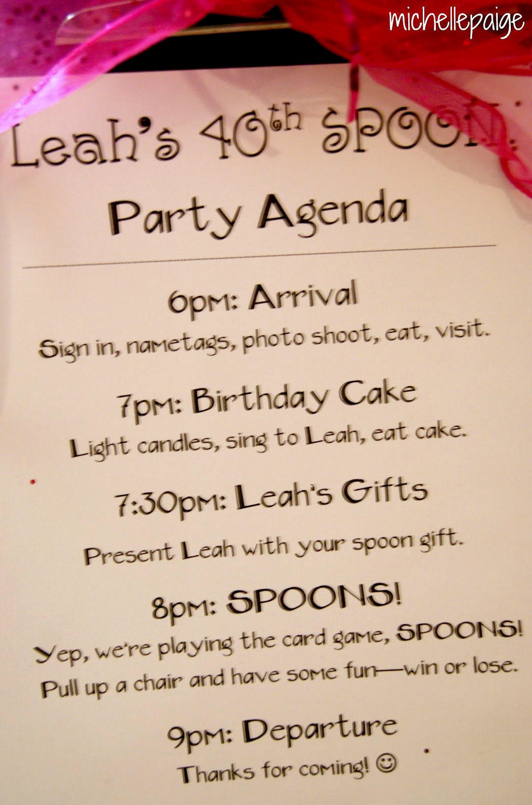 Party Agenda Template Fresh Michelle Paige Blogs A Spoon Party