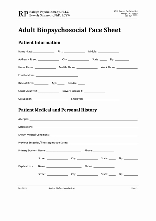 Patient Face Sheet Template Fresh top 20 Medical Face Sheets Free to In Pdf format