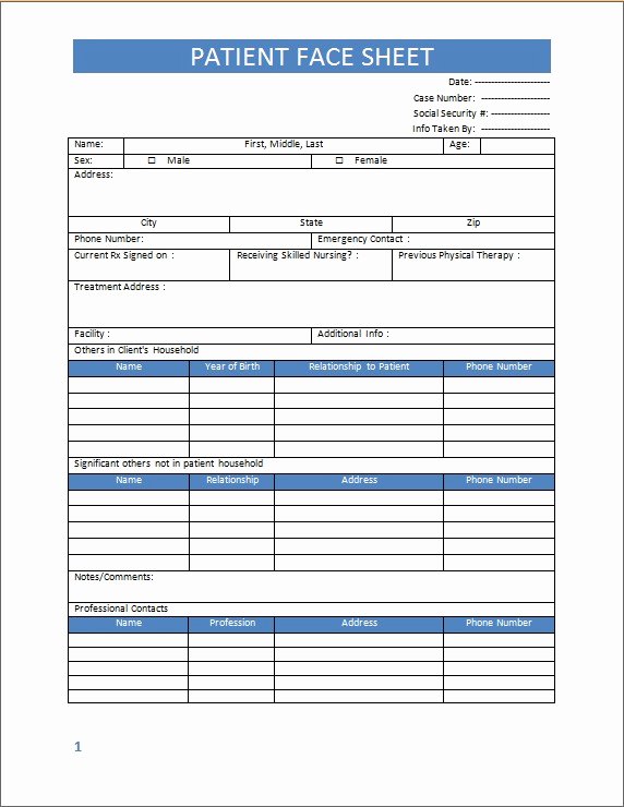 Patient Face Sheet Template Unique Patient Face Sheet Template