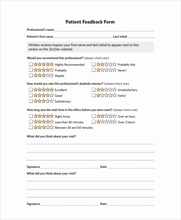 Patient Feedback form Awesome 10 Patient Feedback forms – Pdf Word