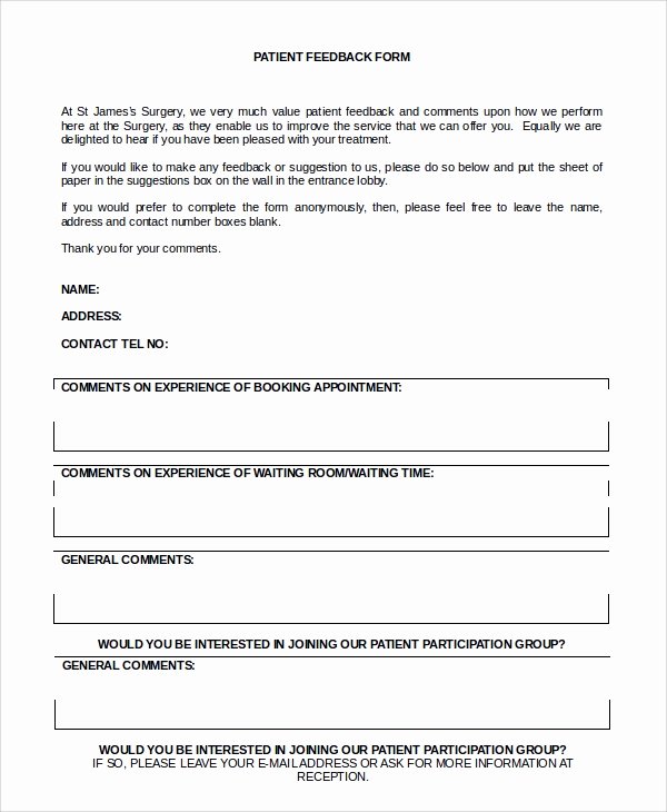 Patient Feedback form Awesome 10 Patient Feedback forms – Pdf Word