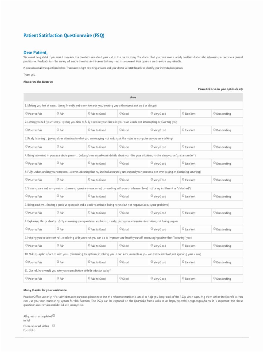 Patient Feedback form Elegant 6 Patient Satisfaction Questionnaire form Sample Free