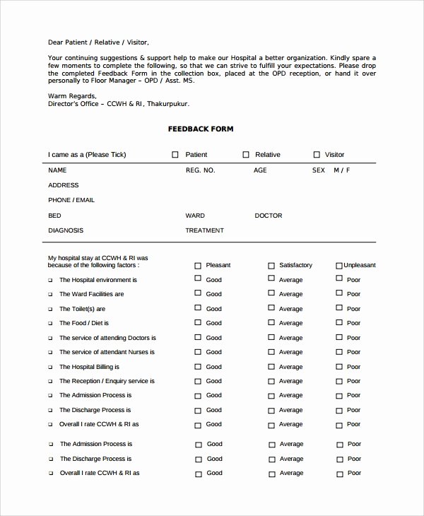 Patient Feedback form Fresh 10 Patient Feedback forms – Pdf Word