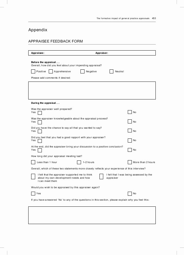 Patient Feedback form Inspirational Appraisal Paper Educ Prim Care 2010 Pp445 54