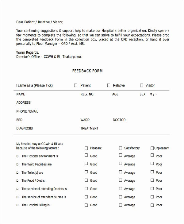 Patient Feedback form Lovely Patient Feedback form 7 Free Documents In Word Pdf