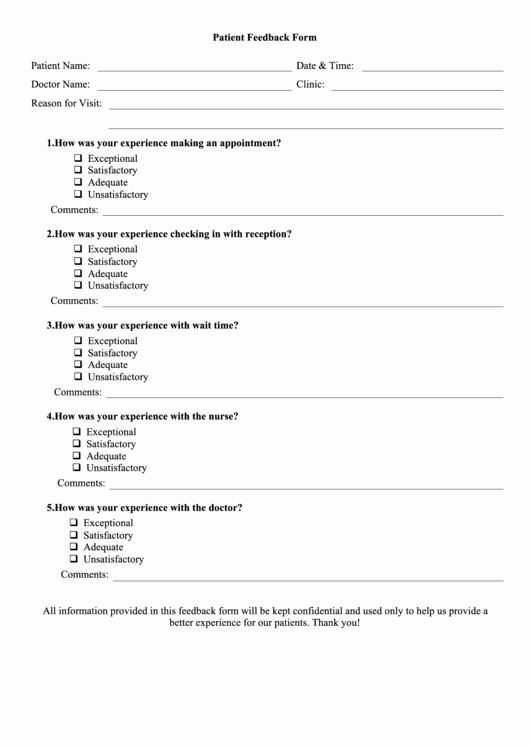 Patient Feedback form New Patient Feedback form Printable Pdf