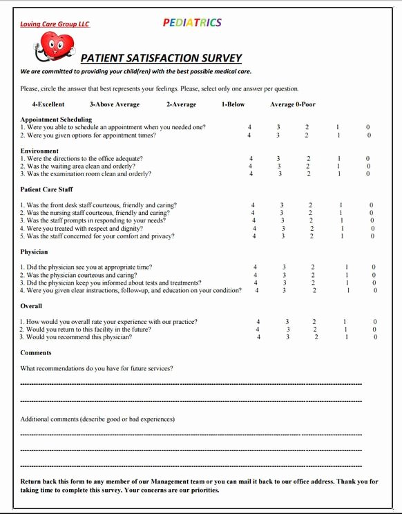 Patient Feedback form New Patient Satisfaction Survey form