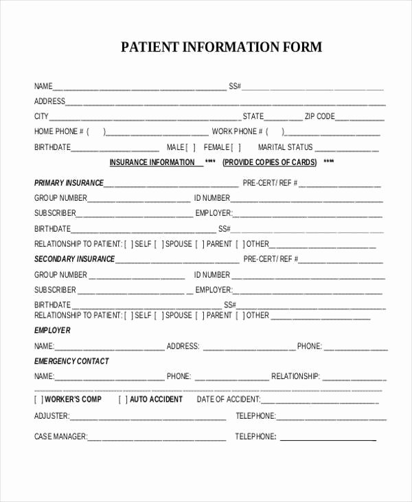 Patient Information form Template Awesome Sample Patient Information forms 10 Free Documents In