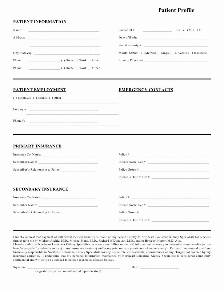 Patient Information form Template Inspirational northeast Louisiana Kidney Specialists Patient Profile form