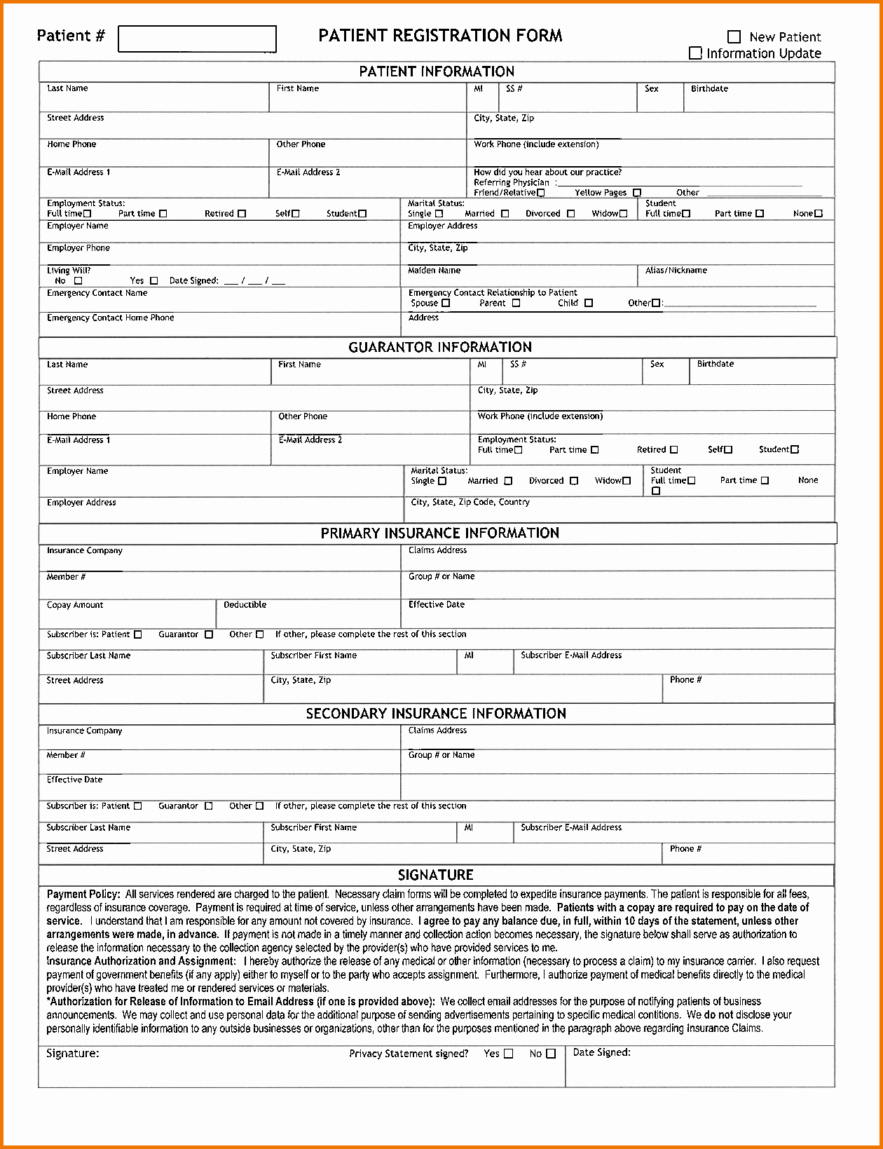 Patient Information form Template Luxury 29 Of Printable Patient Registration form Template