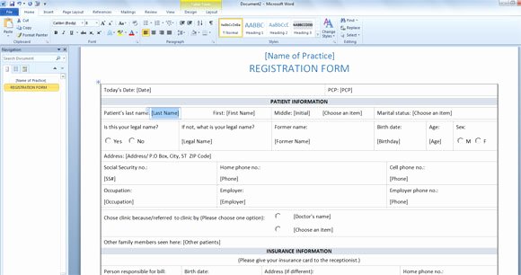 Patient Information form Template New Patient Registration form Template for Word 2013