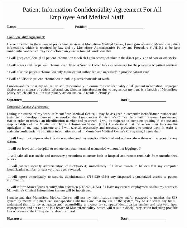 Patient Information form Template Unique 8 Patient Confidentiality Agreement Free Word Pdf