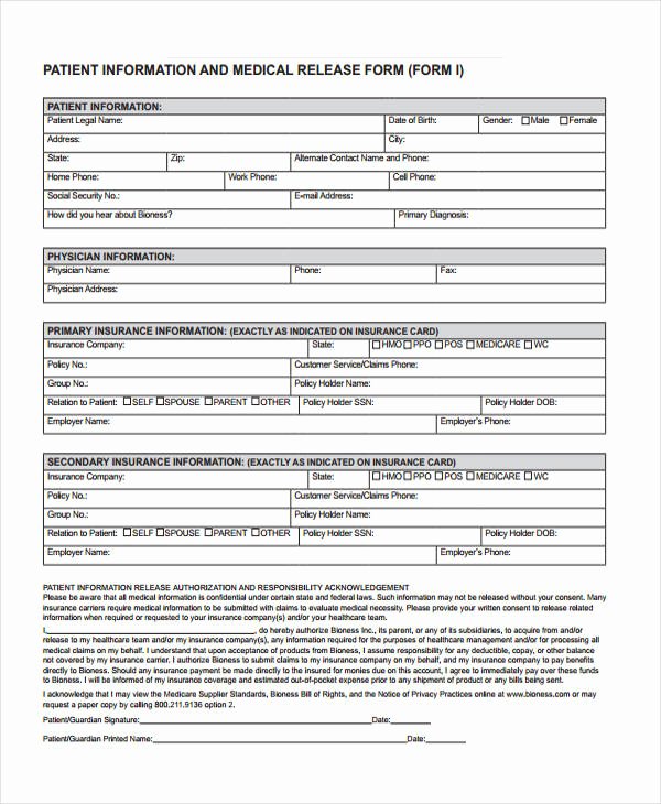 Patient Information Template Inspirational Patient Release form Template