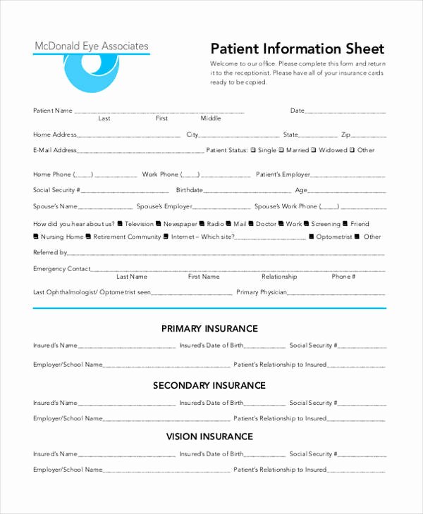 Patient Information Template Luxury 45 Printable Sheet Samples &amp; Templates Pdf Doc