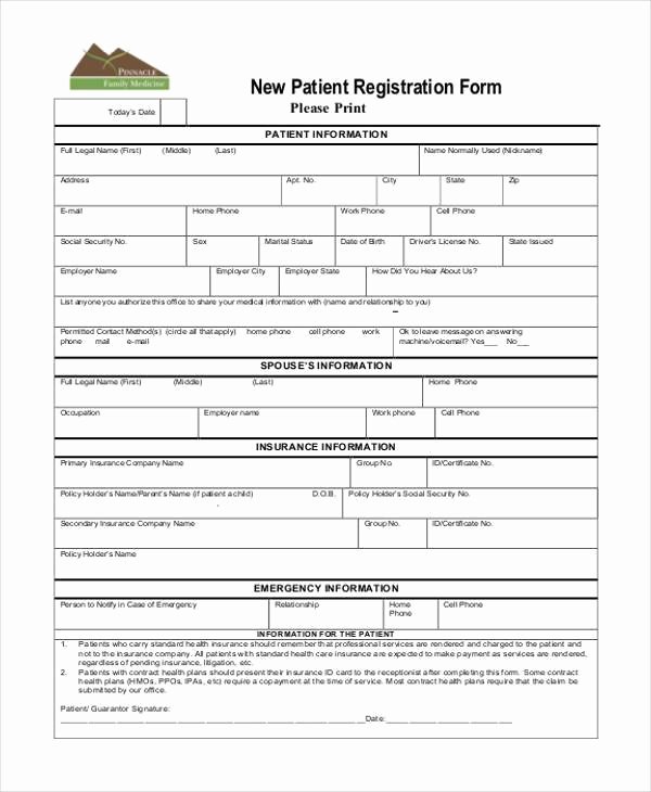 Patient Information Template New Registration form Templates