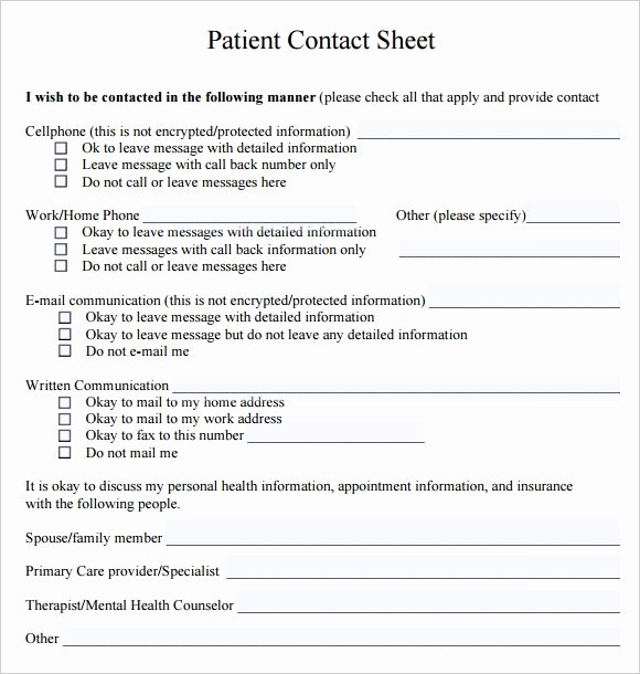 Patient Information Template New Sample Contact Sheet 5 Documents In Pdf