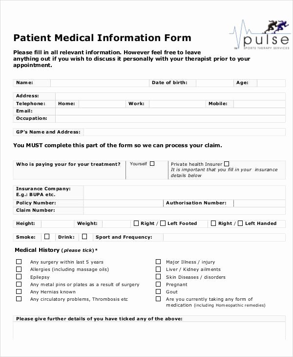 Patient Information Template Unique Sample Medical form