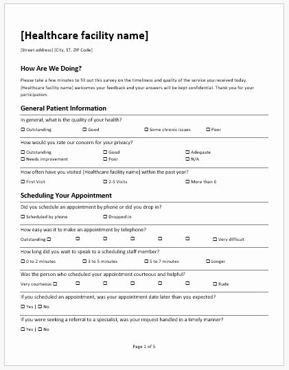 Patient Survey form Awesome Patient Satisfaction Survey forms for Ms Word