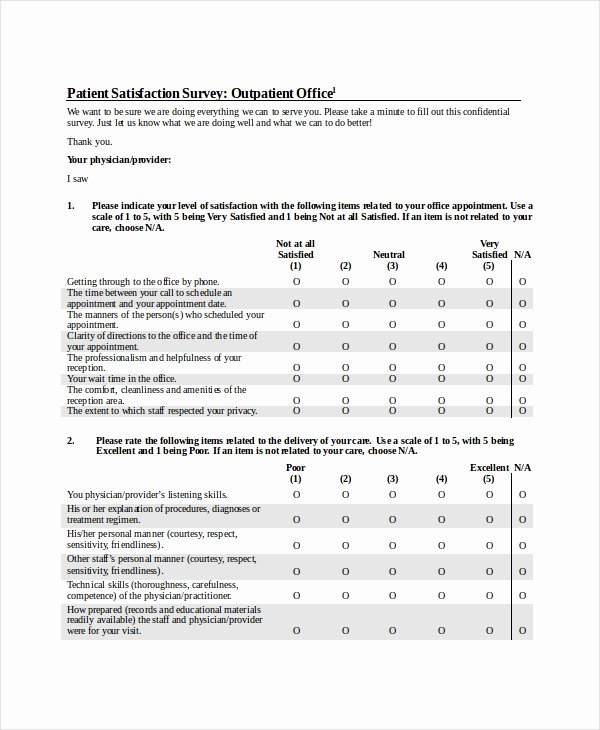 Patient Survey form Best Of Sample Patient Satisfaction Questionnaire forms 9 Free