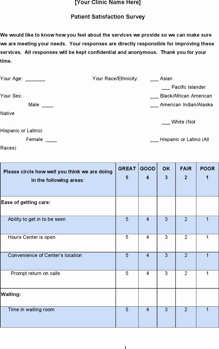 Patient Survey form Inspirational 29 Of Patient Satisfaction Survey form Template