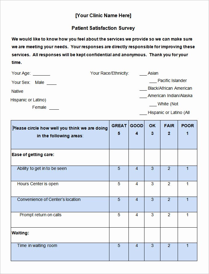 Patient Survey form Lovely Patient Satisfaction Survey Template 6 Free Word Pdf