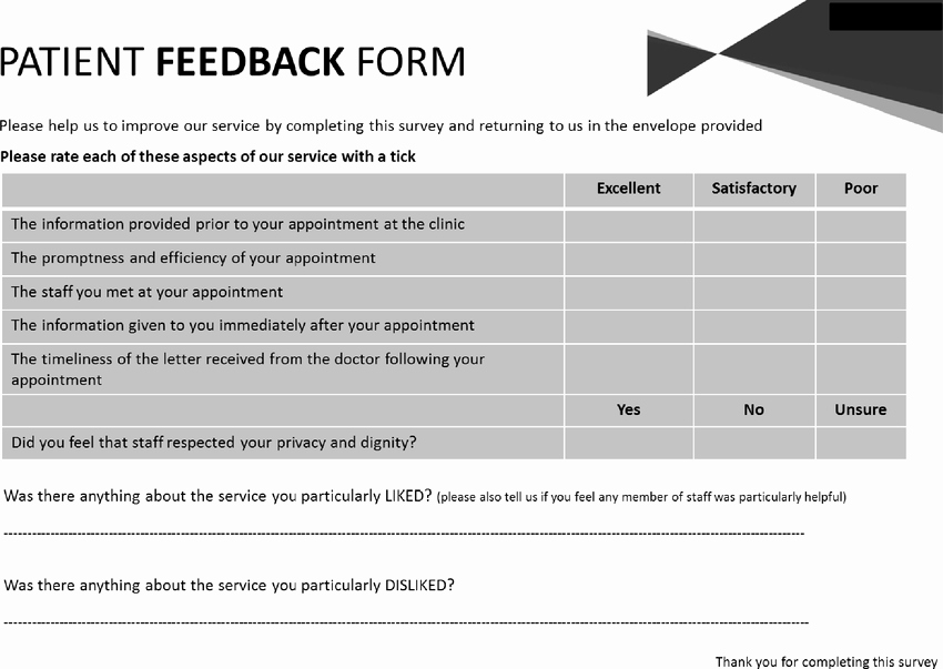 Patient Survey form Luxury Patient Feedback form for Virtual Clinic