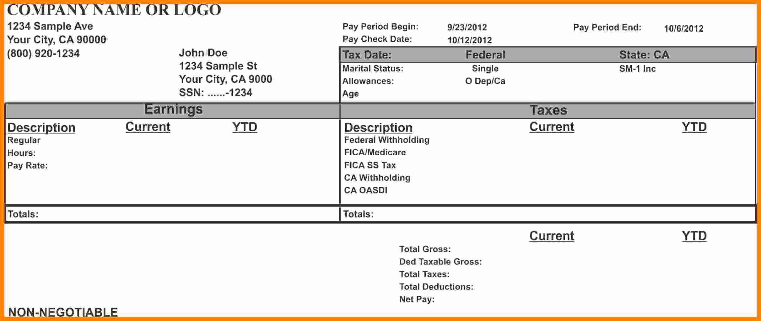 Pay Stub Template Word Awesome 8 Pay Stub Template Microsoft Word