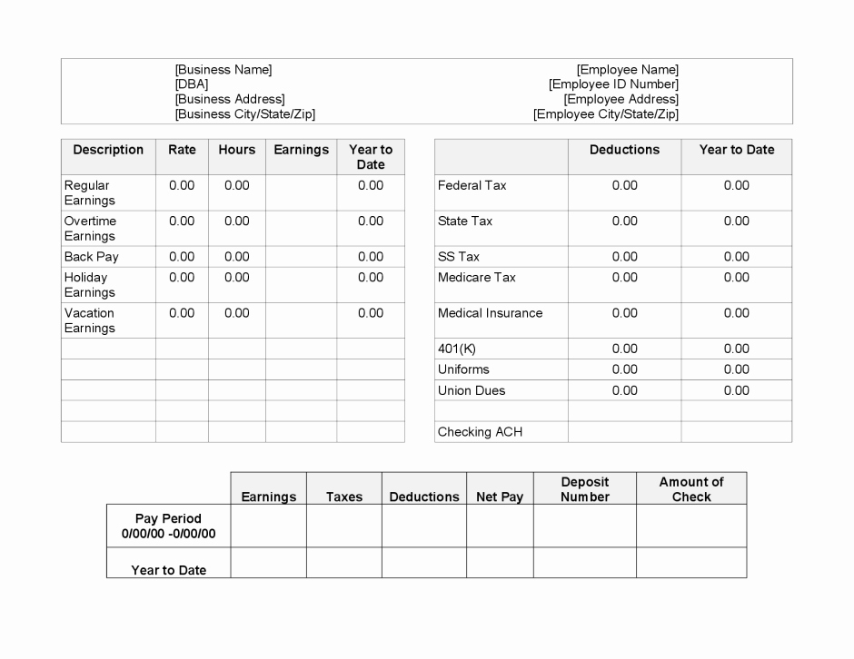 Pay Stub Template Word Lovely 10 Pay Stub Templates Word Excel Pdf formats