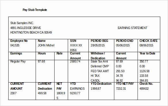 Pay Stub Template Word Lovely 24 Pay Stub Templates Samples Examples &amp; formats