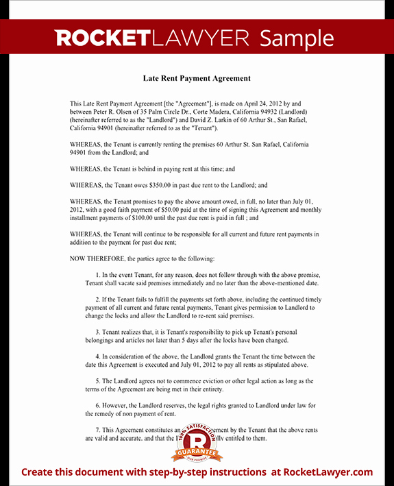 Payment Arrangement Template Luxury Late Rent Payment Agreement form with Sample