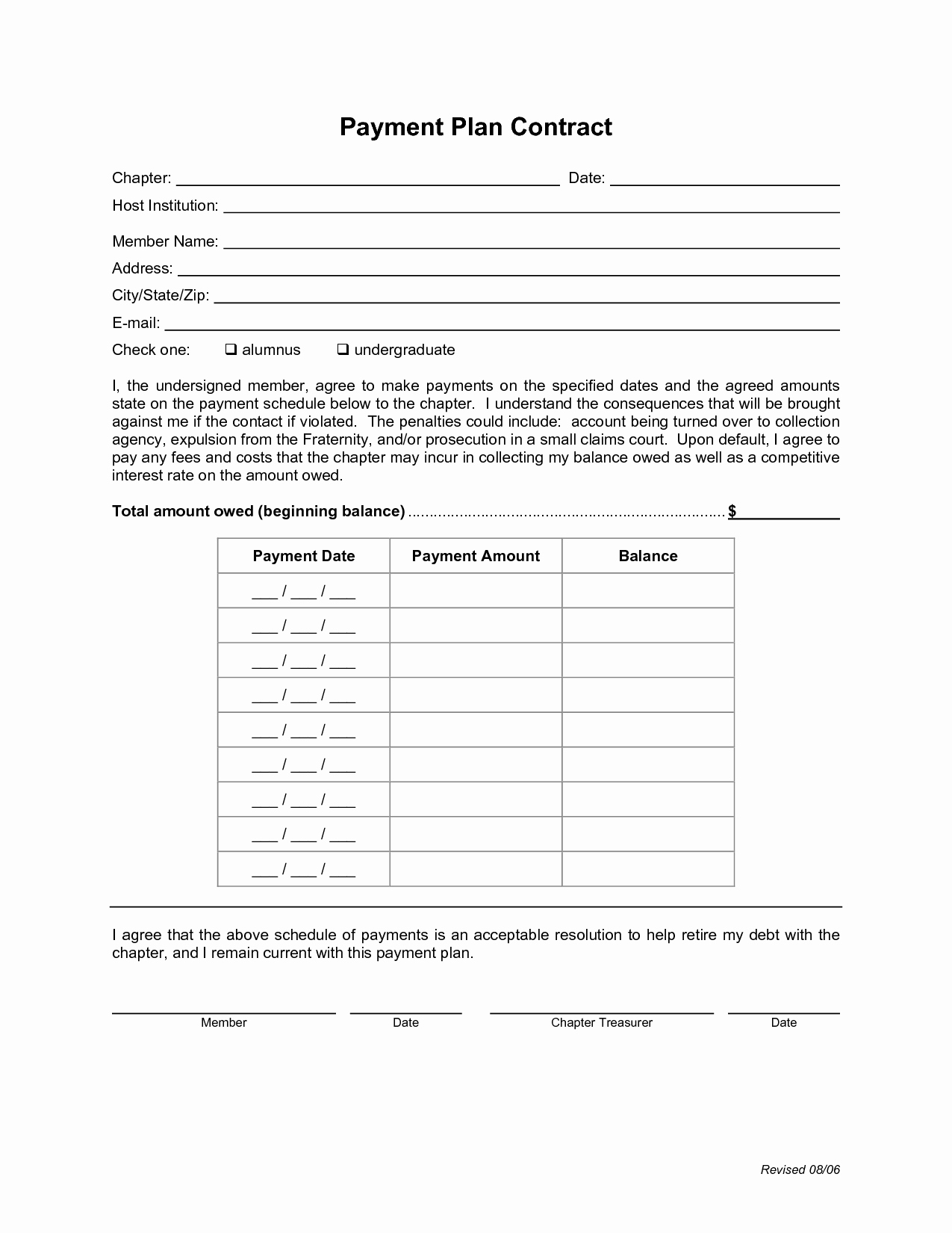 Payment Plan Agreement New Payment Plan Template