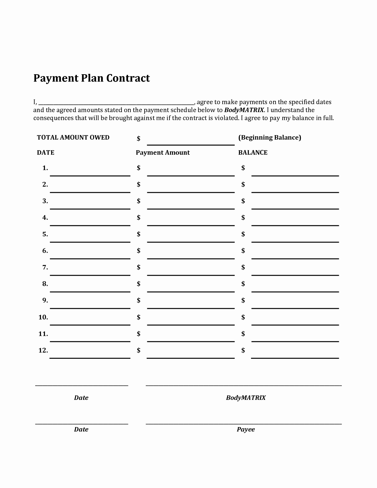 Payment Plan Agreement Template Elegant Payment Plan Template
