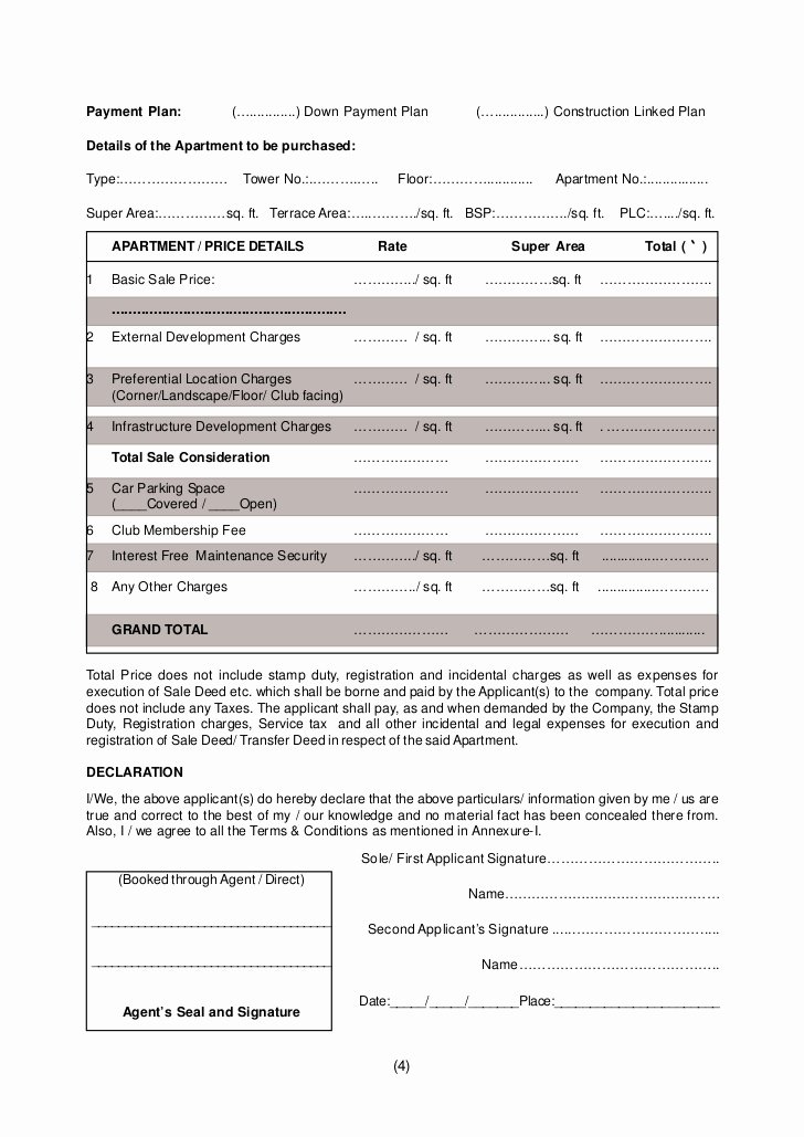 Payment Plan form Luxury Bestech Park View Ananda Application form