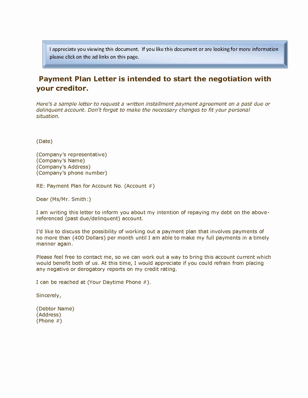 Payment Plan Letter Template Beautiful Letter Payment Arrangement with Example Plan Plus