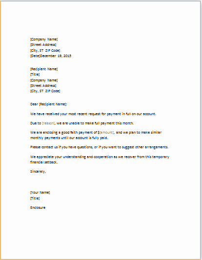 Payment Plan Letter Template Luxury Letter to Creditor Proposing Payment Plan