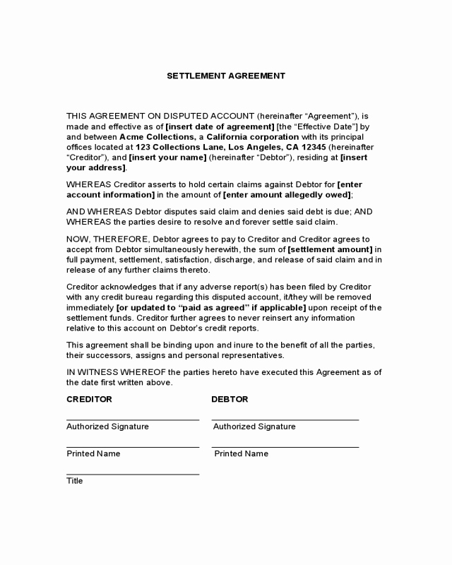 Payment Settlement Agreement Elegant 2019 Debt Settlement Agreement form Fillable Printable