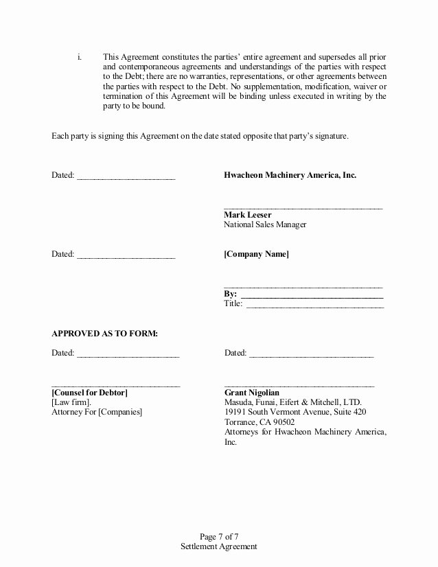 Payment Settlement Agreement Inspirational Settlement Agreement