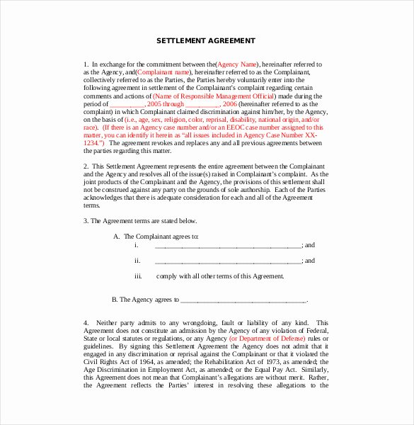 Payment Settlement Agreement Lovely 12 Settlement Agreement Templates – Free Sample Example