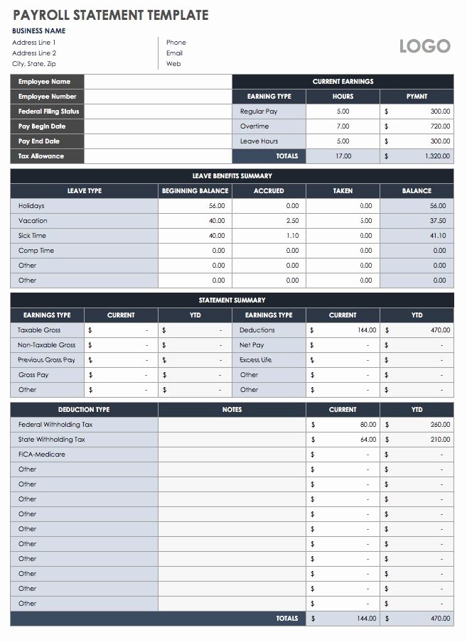 Payoff Statement Template Word Elegant 15 Free Payroll Templates