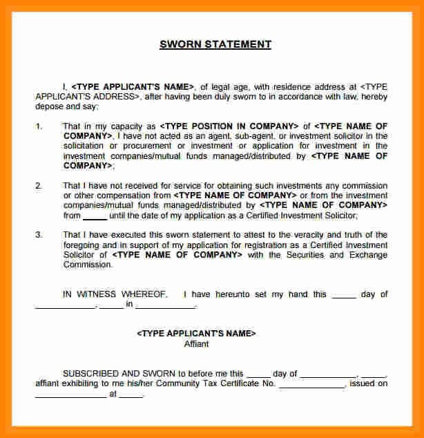 Payoff Statement Template Word Inspirational 9 Sworn Statement Example