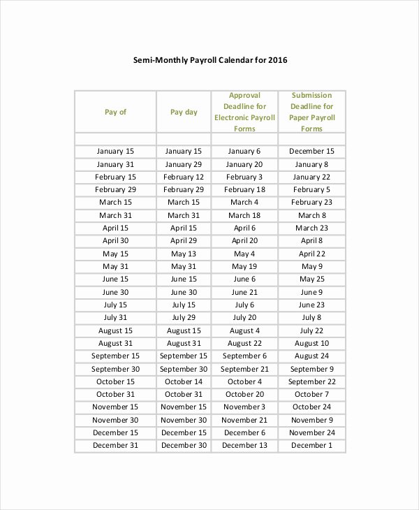 Payroll Calendar Template Beautiful Semi Monthly Payroll Calendar 2017 Template
