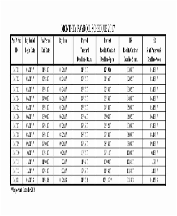 Payroll Calendar Template Elegant Payroll Schedule Templates