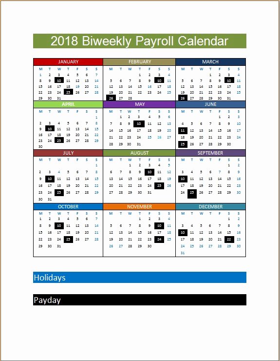 Payroll Calendar Templates Best Of 2018 Biweekly Payroll Calendar Template